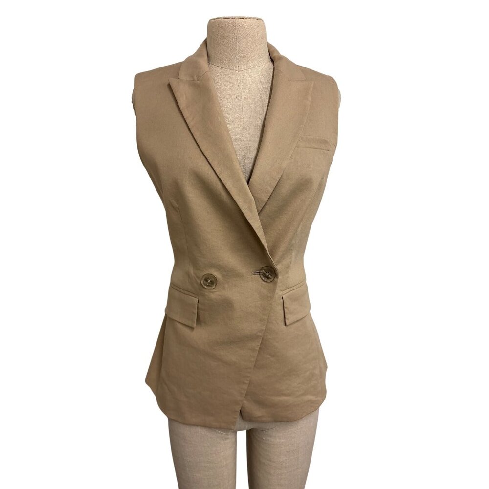 Veronica Beard Beige Double-Breasted Sleeveless Vest Blazer Size 2